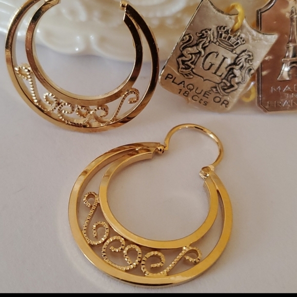 Gold Scroll Hoop Earrings - Picture 2 of 3